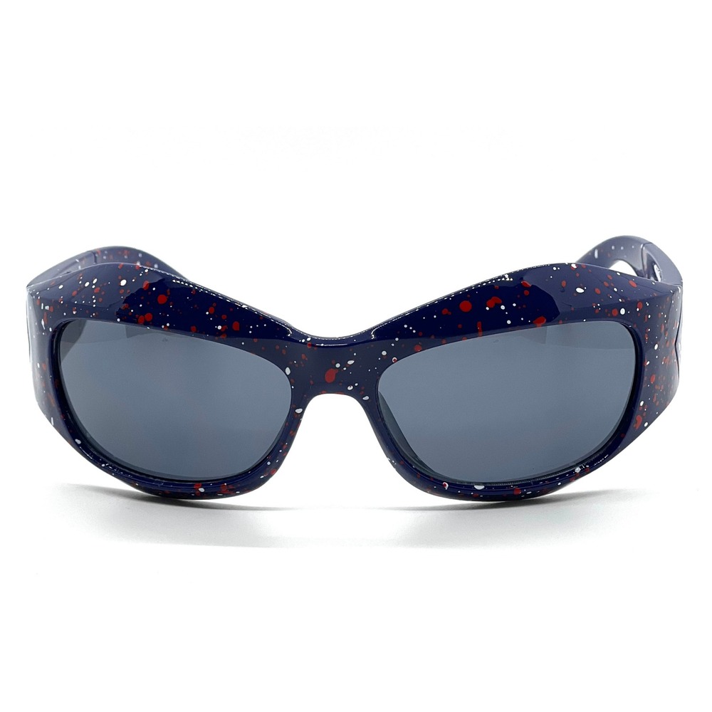 Sunglasses Blue Frame Black Lens Street Trendy Wear‎ Shield Wrap Around UV400 - Picture 2 of 6